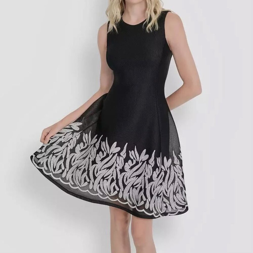 (M/10) NWT DKNY Embroidered Fit and Flare Dress NWT